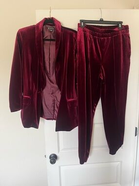Burgundy Velvet Blazer & Jogger Set
